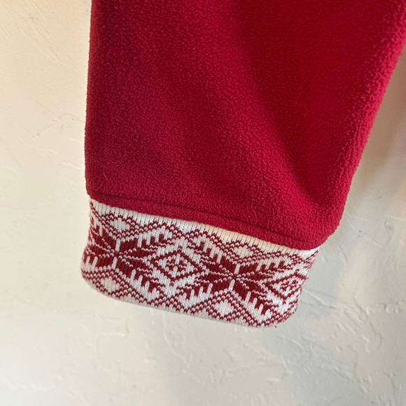 L.L.Bean Red & White Festive Winter Pattern Trim Fleece Cozy Holiday Jacket Sz M - Picture 4 of 11